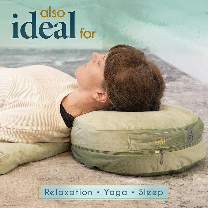 Florensi Meditation Cushion - Comfortable Floor Pillow - Traditional Tibetan Meditation Pillow with Beautiful Velvet Cover - Large Floor Cushion Seating for Adults - Premium Yoga Buckwheat Bolster