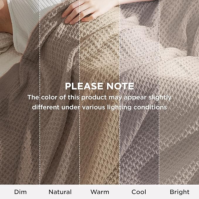 Bedsure 100% Cotton Blanket King Size for Bed - Breathable and Soft, Waffle Weave Blanket for Summer, Thick Cozy Fall Blankets for Women Gift, Taupe, 104x90 inches